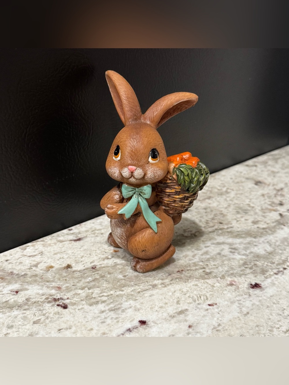 Brown Bunny Figurine with Carrot Basket